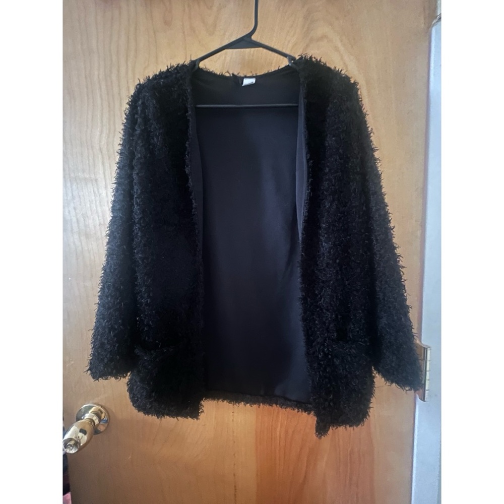 Black Furry Textured Cardigan
